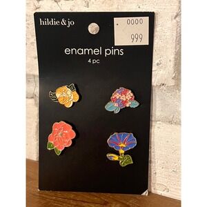 Set of 4 Enamel Floral Pins NWT